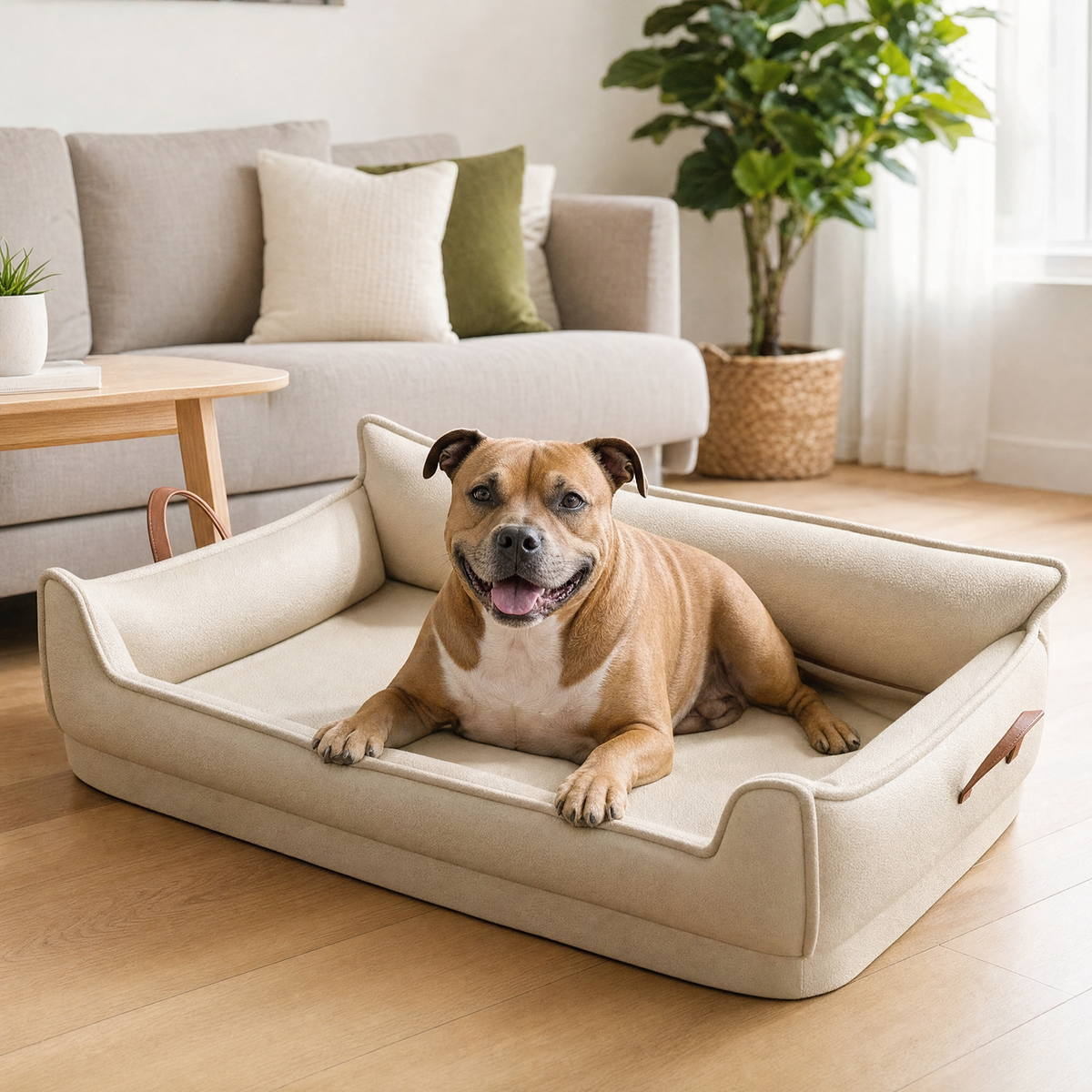 Easy-Clean Faux Leather Orthopedic Dog Bed — lifestyle