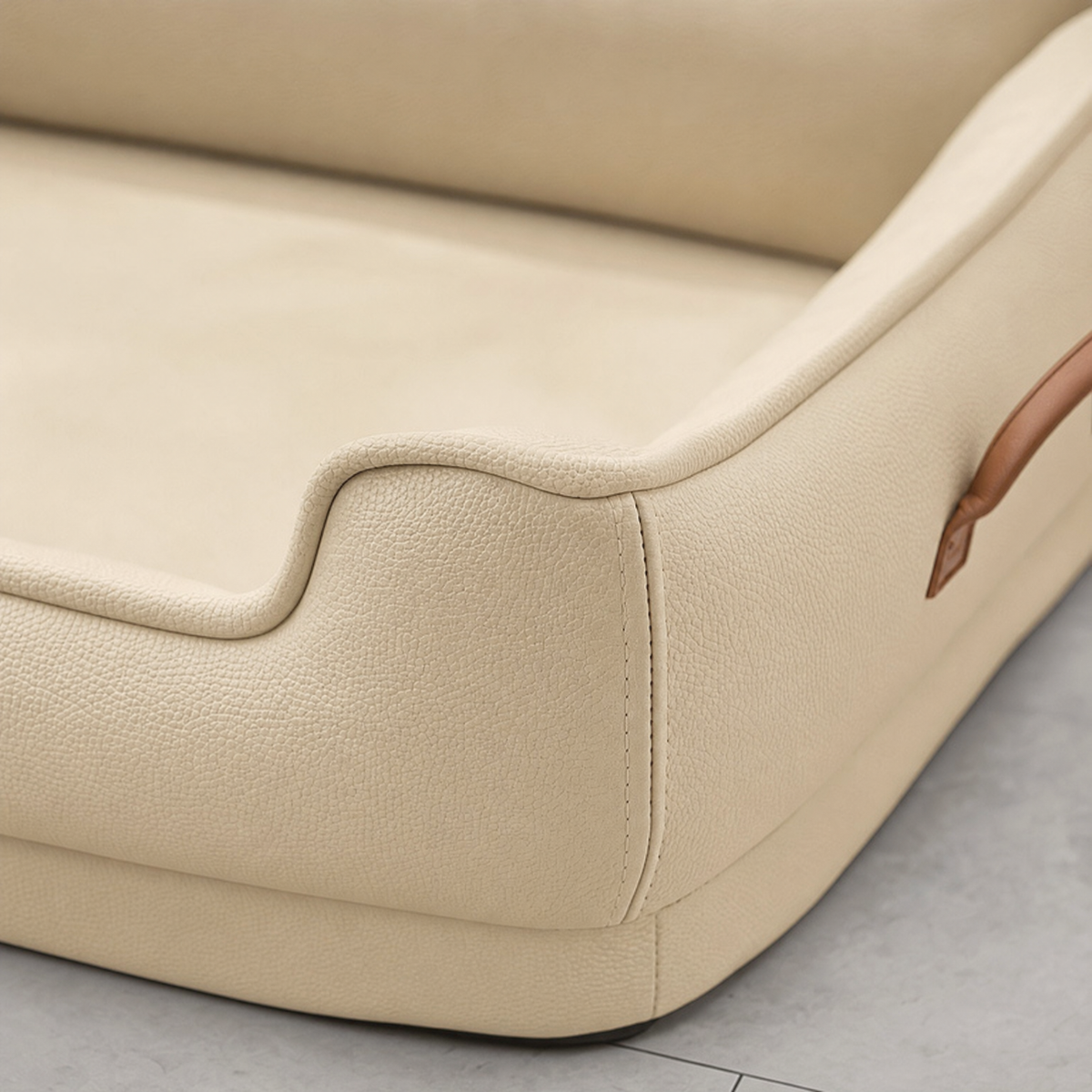 Easy-Clean Faux Leather Orthopedic Dog Bed — detail