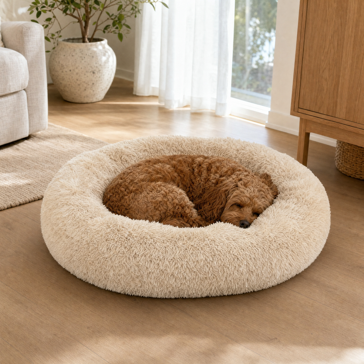 Cloud Calming Donut Dog Bed — lifestyle