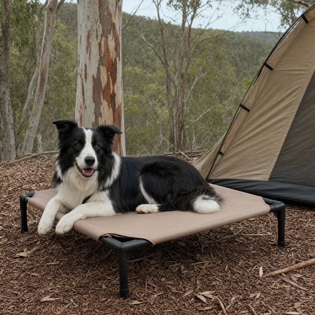 Wanderer Folding Elevated Camping Dog Bed — lifestyle
