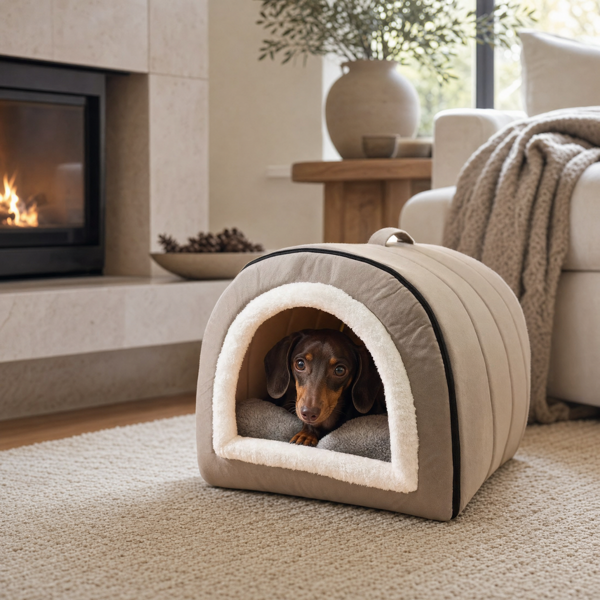 Burrow Self-Warming Cave Dog Bed — lifestyle