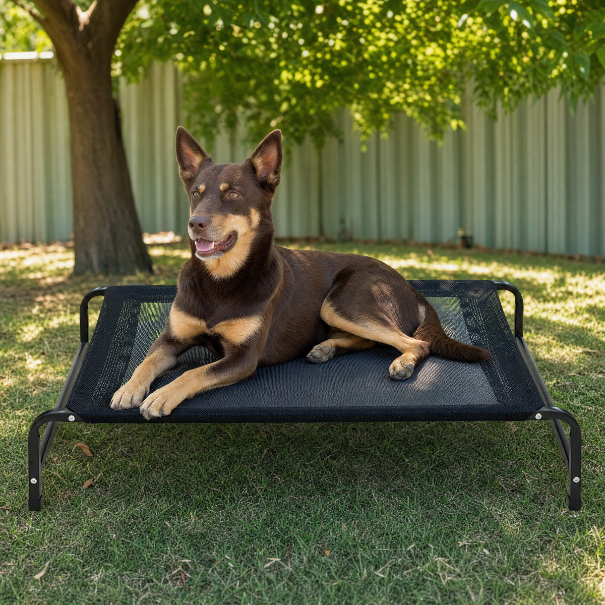 Bushland Elevated Outdoor Dog Bed — lifestyle