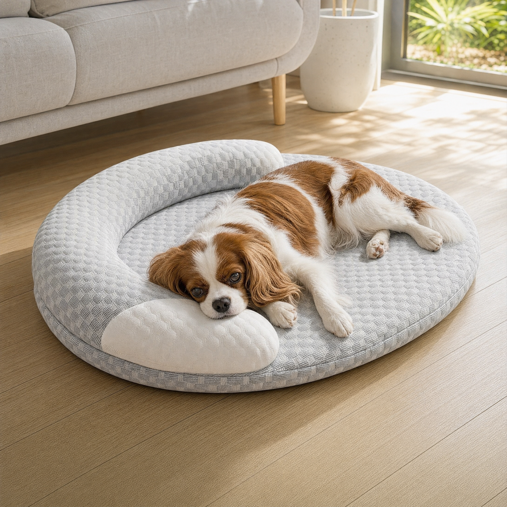 Ripple Ice-Silk Oval Cooling Dog Bed — lifestyle